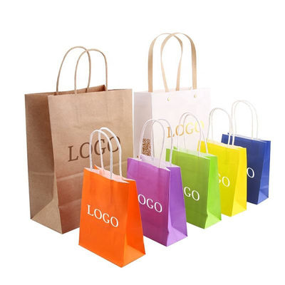 quality Multicolor Paper Takeout Bags Brown Food Bags With Handle 140gsm factory